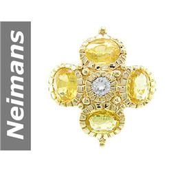 4.45 ct Yellow & White Sapphire Ring 14kt Gold