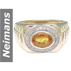 2.50 ct Yellow Sapphire & Diamond Gents Ring 14kt Gold