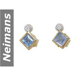 1.00 ct Blue Spinel & Diamond Earrings 14kt Gold