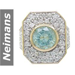 5.95 ct Aquamarine & White Sapphire Ring 14kt Gold