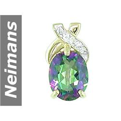3.20 ct Mystic Fire Green Topaz & White Sapphire Pendant 14kt Gold