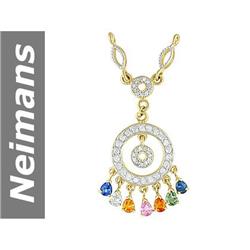 2.21 ct Blue, Green, Orange, Pink, Yellow, White, Ceylon & Diamond Pendant 14kt Gold