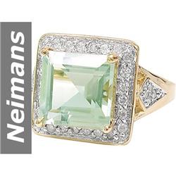 4.84 ct Green Amethyst & Diamond Ring 14kt Gold