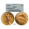 Image 1 : 1907 High Relief $20 St. Gaudens Double Eagle Gold Coin PCGS MS61 Old Green Holder