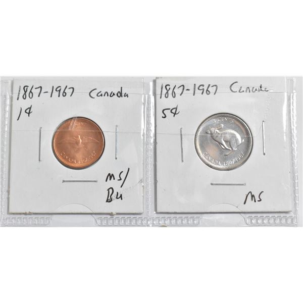 1867-1967 CANTENNIAL CANADA 1 CENT COINS