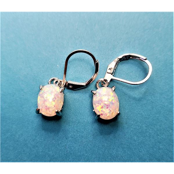 1)  LAB CREATED WHITE FIRE OPAL DROP EARRINGS