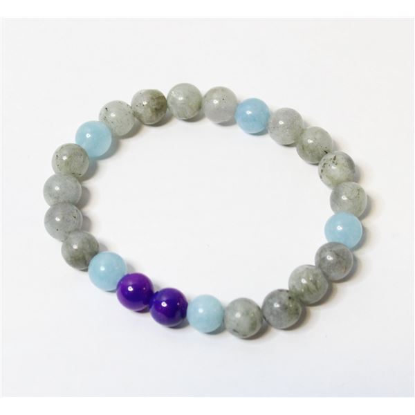 #353-LARIMAR,LABRADORITE,SUGILITE BEAD BRACELET