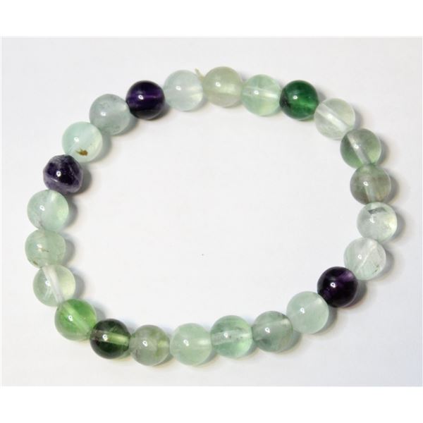 #340-NATURAL FLUORITE BEAD BRACELET 7.5"