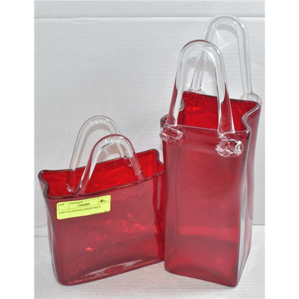 2 RED GLASS BAG SHOW PIECE