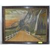 Image 1 : ANTIQUE FRAMED PAINTING OF A MOUNTAIN BRIDGE 32 X