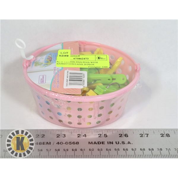 NEW CLOTHS PINS PEGS WITH BASKET CONTAINS 20 PEGS