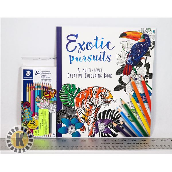 NEW EXOTIC PURSUITS COLORING BOOK WITH PENCIL