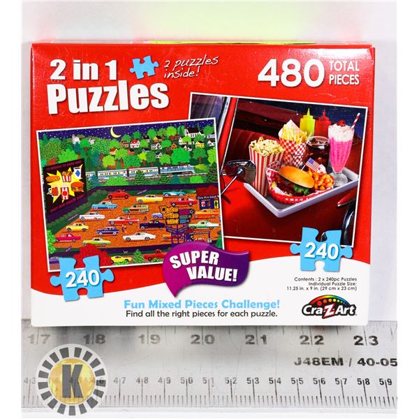 2 IN 1 PUZZLES 480 PIECES DRIVE IN AND SNACKS