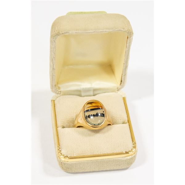 GOLD TONE RING W/ NATURAL STONE - SIZE 11-3/4