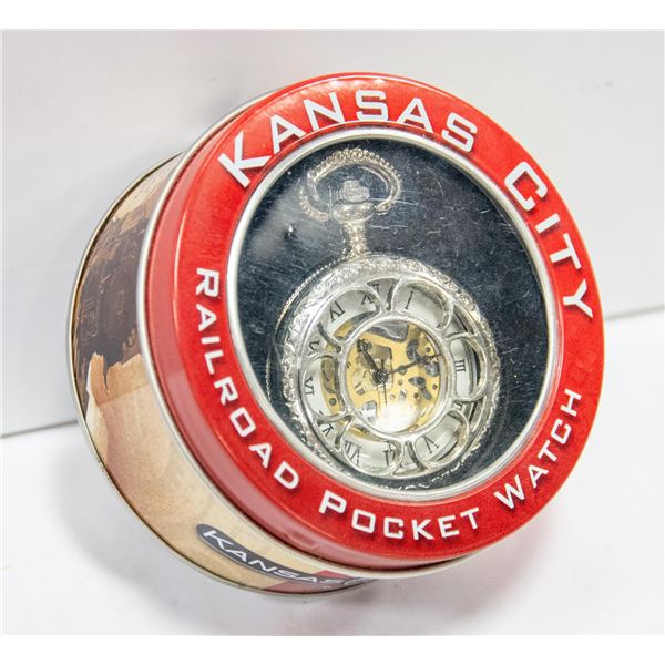 KANSAS CITY RAILROAD POCKET WATCH NEW IN TIN