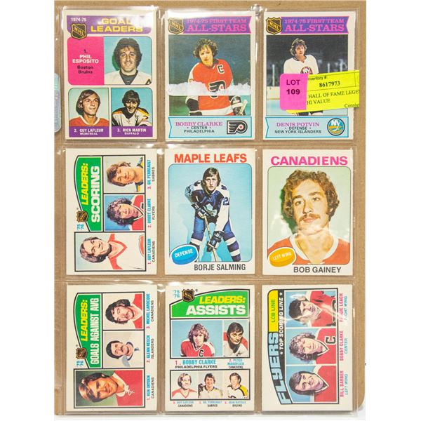 9 X NHL HALL OF FAME LEGENDS CARDS