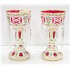 Image 1 : PAIR OF ANTIQUE BOHEMIAN CRANBERRY MANTLE LUSTERS