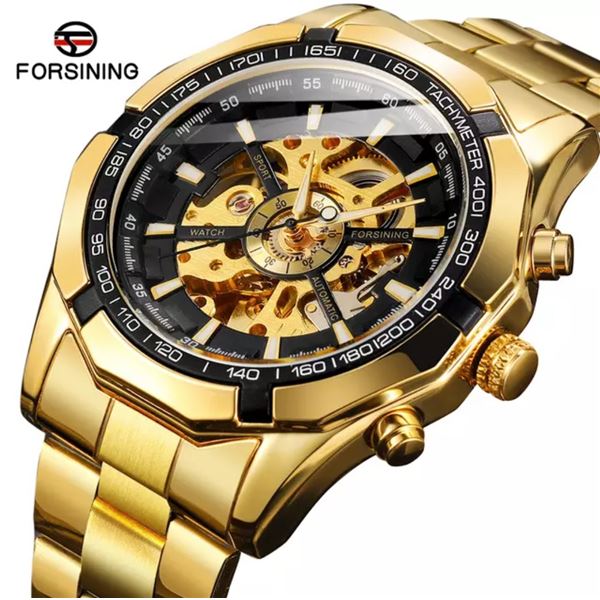 NEW FORSINING SKELITAL GOLDTONE MENS WATCH