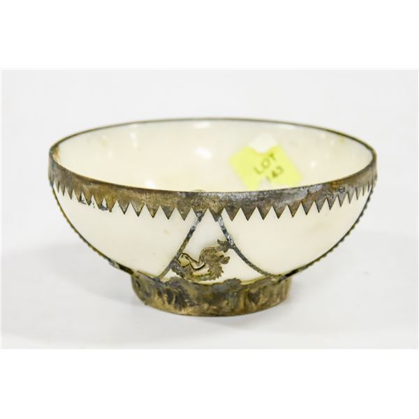 DRAGON THEMED MARBLE BOWL ENCASED IN SILVER