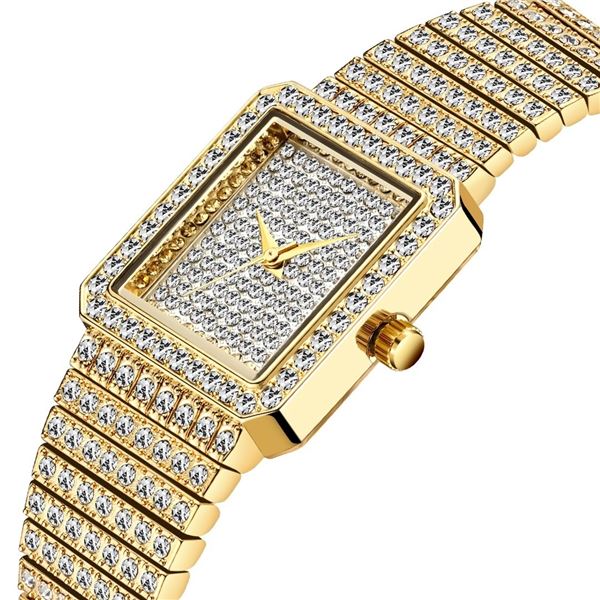 NEW LADIES SQUARE SHAPED GOLD TONE CRYSTAL WATCH