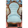 Image 1 : ESTATE PARLOUR CHAIR ROBIN EGG BLUE W. CARVED WOOD