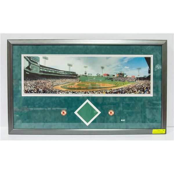 FRAMED PIECE OF THE GREEN MONSTER FROM FENWAY PARK