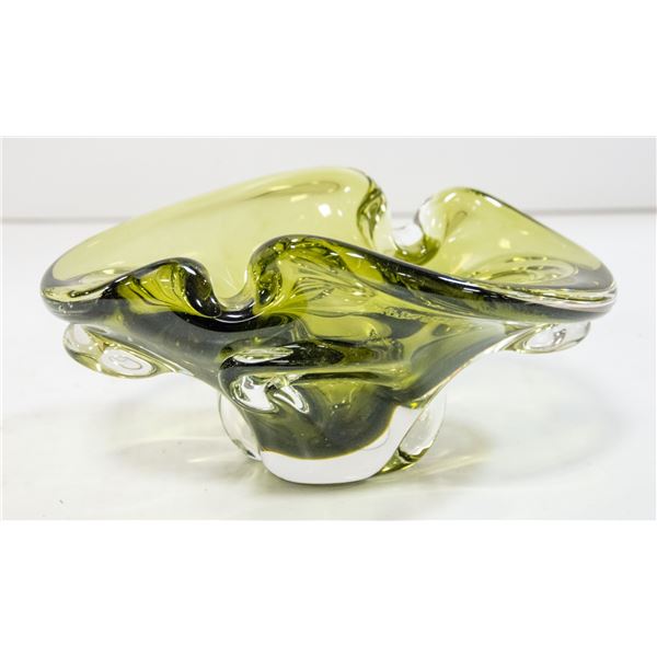 9  GREEN MURANO ITALY ASHTRAY NO CHIPS/CRACKS