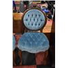 Image 1 : BLUE TUFTED CHAIR WITH ROSE PETAL WOOD CARVED