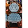 Image 1 : BLUE TUFTED CHAIR WITH ROSE PETAL WOOD CARVED