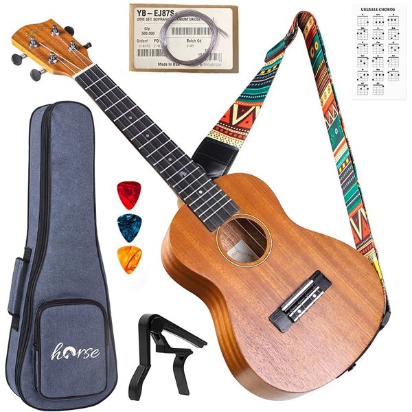 HORSE UKULELE WITH CASE AND ACCESSORIES