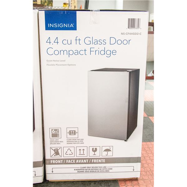 NEW INSIGNIA 4.4 CU FT GLASS DOOR COMPACT FRIDGE