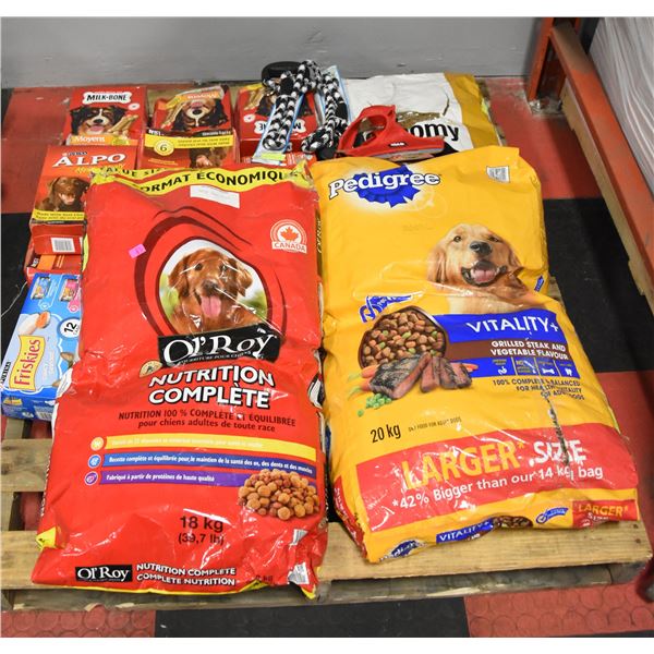 PALLET OF UNCLAIMED PET FOOD + ACCESSORIES