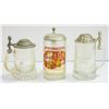 Image 1 : FLAT OF 3 GLASS ETCHED BEER STEINS 1950'S UP