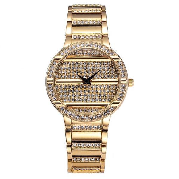 NEW LADIES ROUND SHAPED GOLD TONE CRYSTAL WATCH