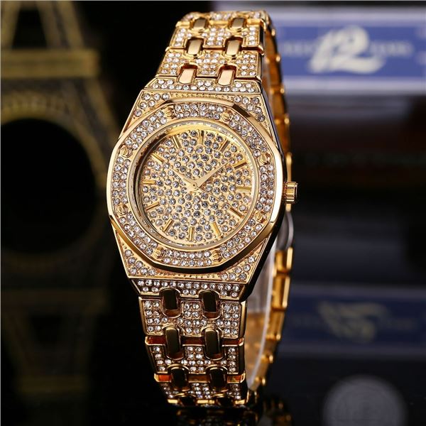 NEW LADIES OCTAGON SHAPED GOLD TONE CRYSTAL WATCH