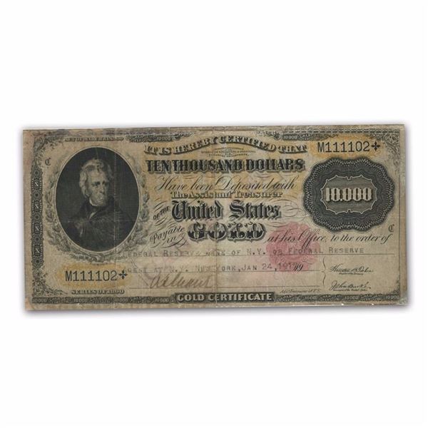 1900 $10,000 Gold Certificate Fine HIGH DENOMINATION, LESS THAN 1000 EXIST