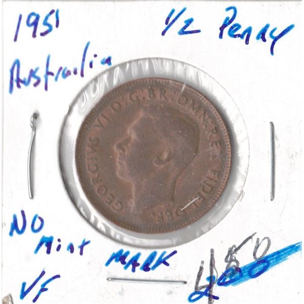 1951 Austrialian Half-Penny No Mint Mark