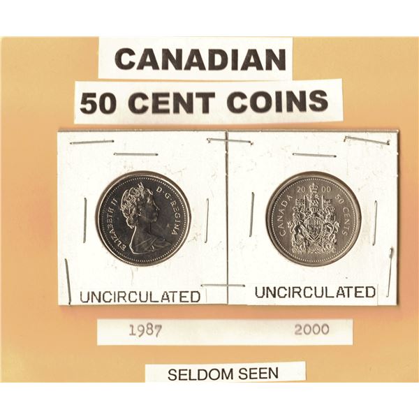 1987 and 2000 Canadian Fifty Cent Coins UNC