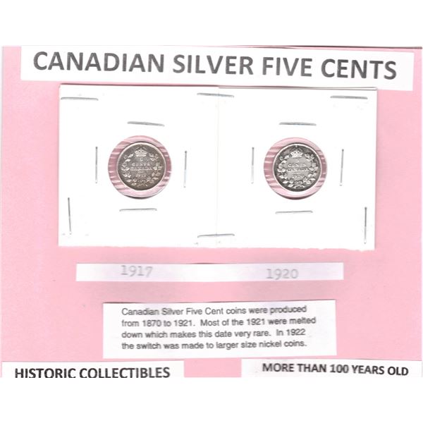 1917 & 1920 Canadian Silver Five Cents