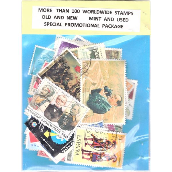 100 Worldwide Stamps - Mix of Mint and Used