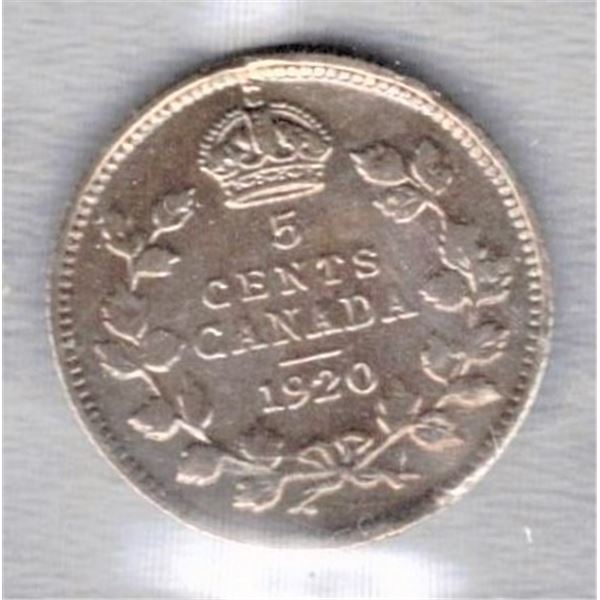 1920 Canadian Silver Five Cents