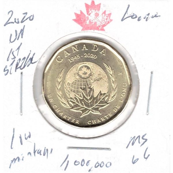 2020 Canadian One Dollar Coin - Uncoloured UN