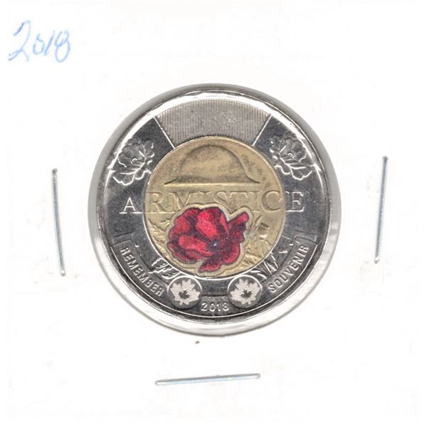 2018 Canadian Two Dollar Coin - Armistrice 100th Coloured Poppy