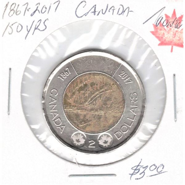 2017 Canadian Two Dollar Coin - Uncoloured Northern Lights Canada 150th
