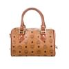 Image 2 : MCM Brown Coated Canvas Top Handle Bag Printed Antiqued Gold-Tone Hardware Leather Trim Rolled Handl