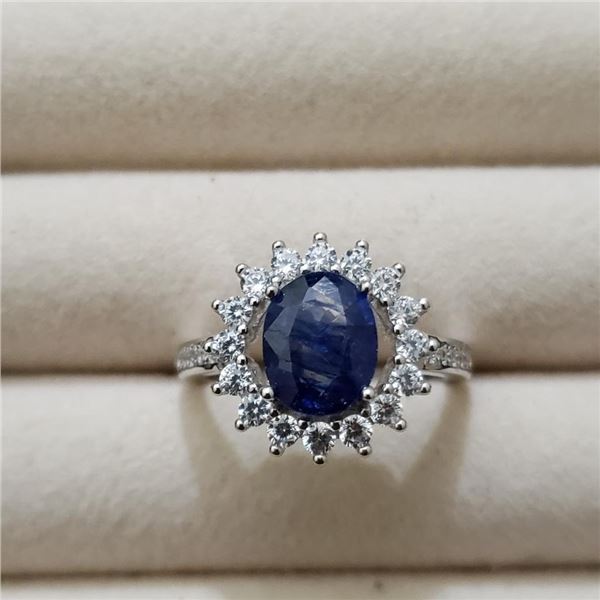 Silver Sapphire(1.6ct) Ring (~weight 3.97g), Suggested Retail Value $150