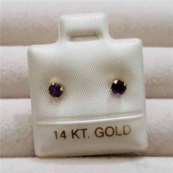 14K Yellow Gold Amethyst Earrings, Made in Canada, Suggested Retail Value $100