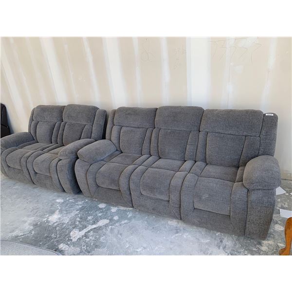 Grey Fabric Reclining Theater Seat Sofa with matching love seat ( YOU ARE BIDDING ON THE SET OF 2 PI