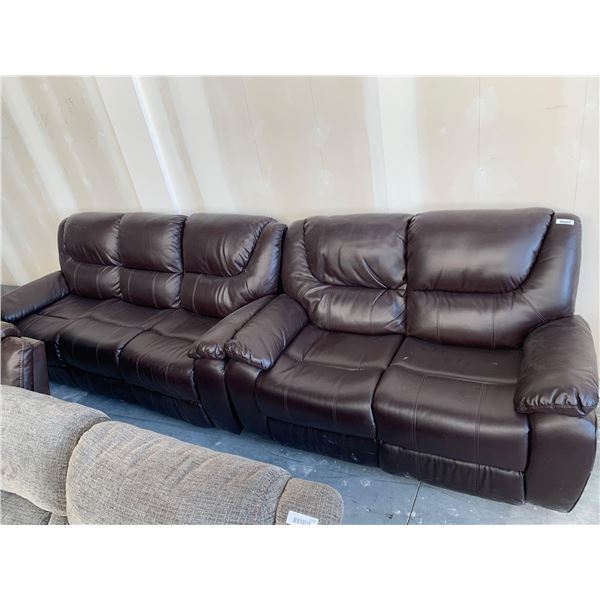 Brown Bonded Leather Reclining Sofa and matching love set set of 2 pieces FLOOR DISPLAY MODEL- pick 