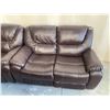 Image 2 : Brown Bonded Leather Reclining Sofa and matching love set set of 2 pieces FLOOR DISPLAY MODEL- pick 